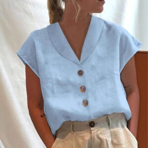 Women's Short-sleeved Solid Color Slim-fit Stand-up Collar Shirt