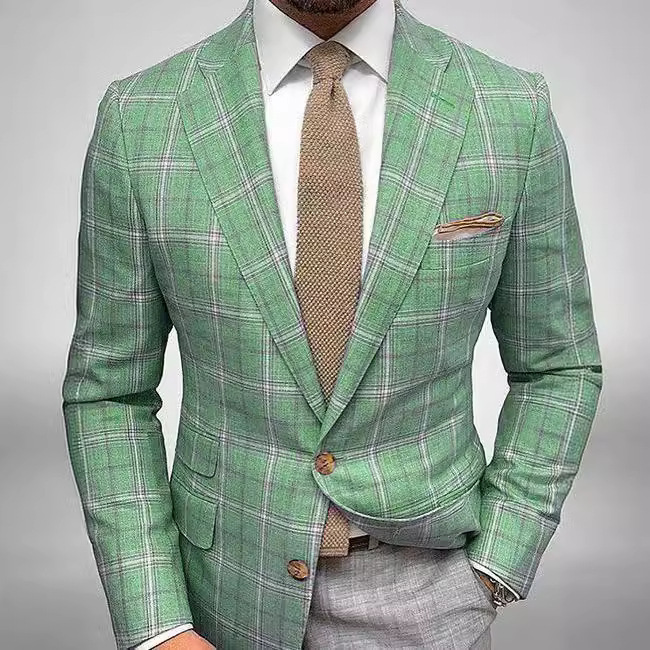 Light Business Men's Suit Printed Checks Coat - Image 10