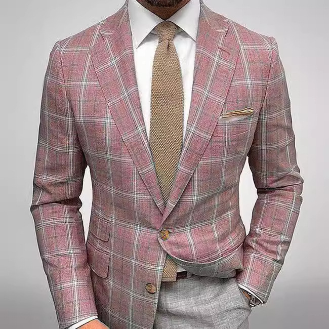 Light Business Men's Suit Printed Checks Coat - Image 7