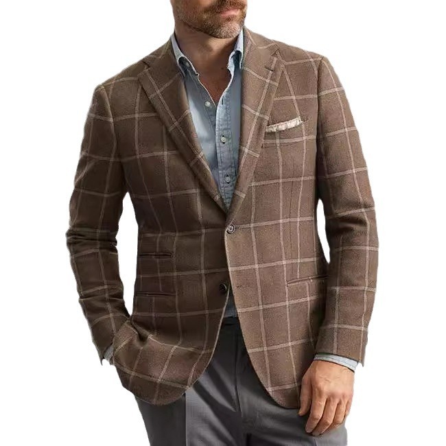 Light Business Men's Suit Printed Checks Coat - Image 3