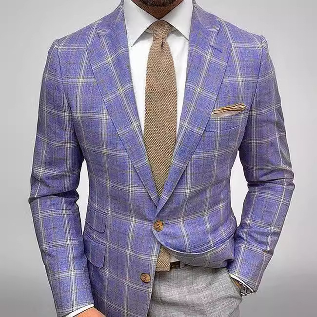 Light Business Men's Suit Printed Checks Coat - Image 5