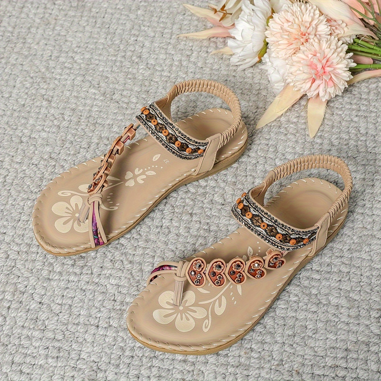 Bohemian Thong Sandals Summer Fashion Flowers Flat Beach Shoes For Women - Image 5