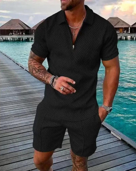 Men's 3d Polo Shirt Suit Lapel Short Sleeve Pullover Leisure Suit - Image 3