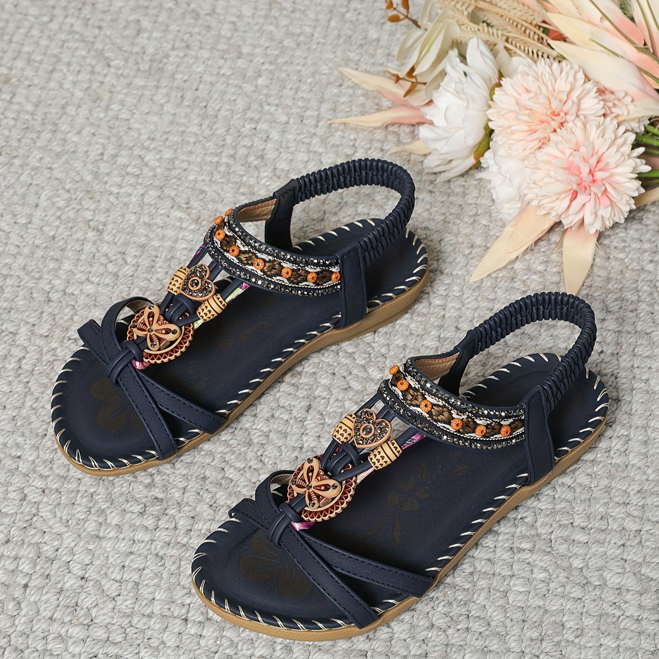 Bohemian Thong Sandals Summer Fashion Flowers Flat Beach Shoes For Women - Image 9