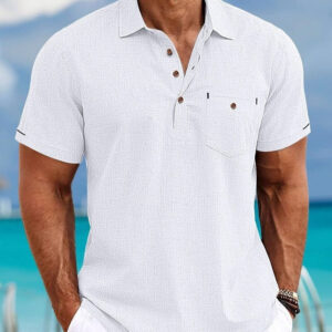 Men's Shirt Amoi Shirt Men's Lapel Single Pocket Short Sleeve Shirt