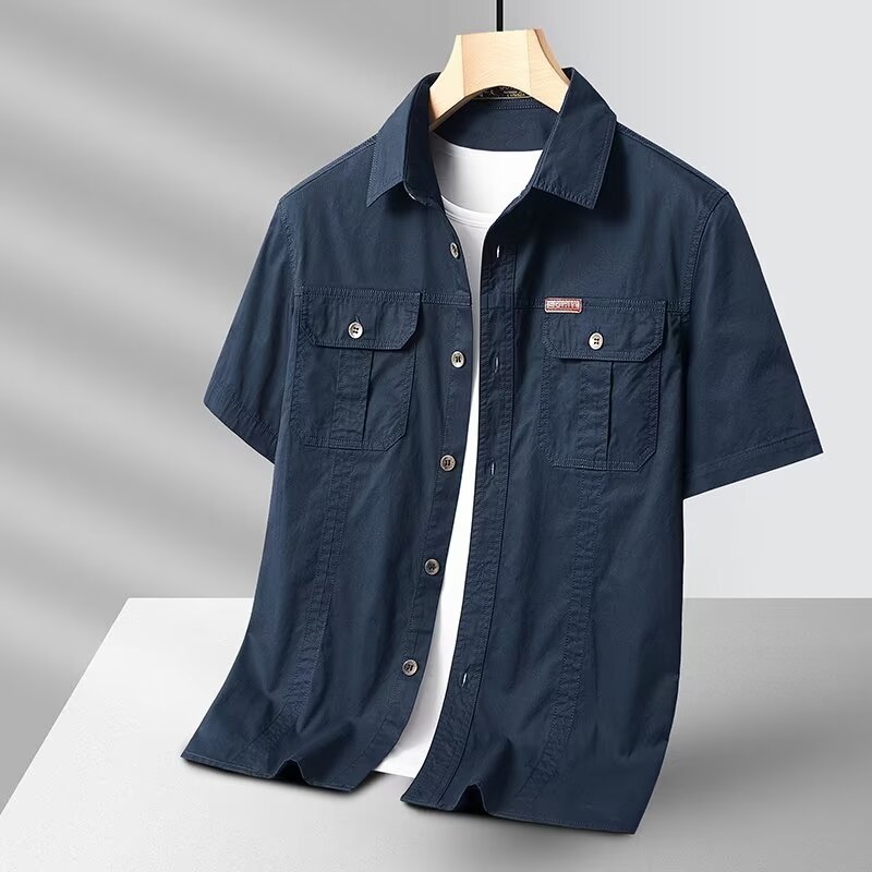 Solid Color Short Sleeve Men's Workwear Shirt - Image 4