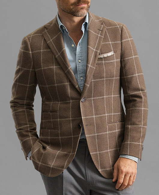 Light Business Men's Suit Printed Checks Coat - Image 9