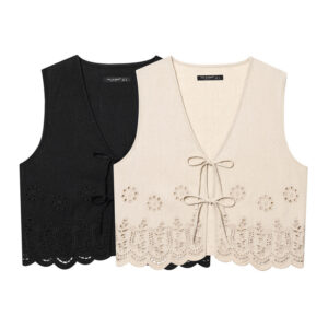 Women's All-matching Hollow Embroidered V-neck Lace-up Sleeveless Waistcoat Vest
