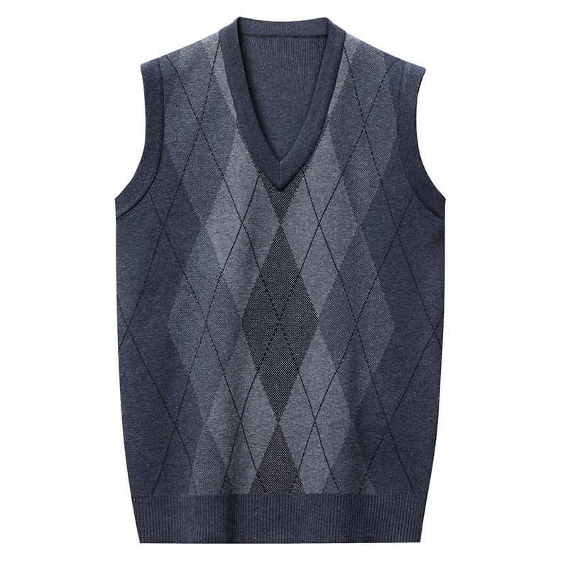 Winter New Men's Sleeveless Knitted Sweater Casual Plaid Vest - Image 3
