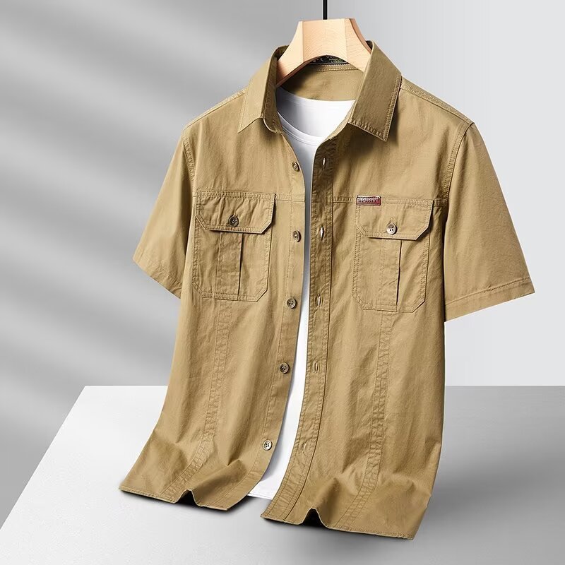Solid Color Short Sleeve Men's Workwear Shirt - Image 8