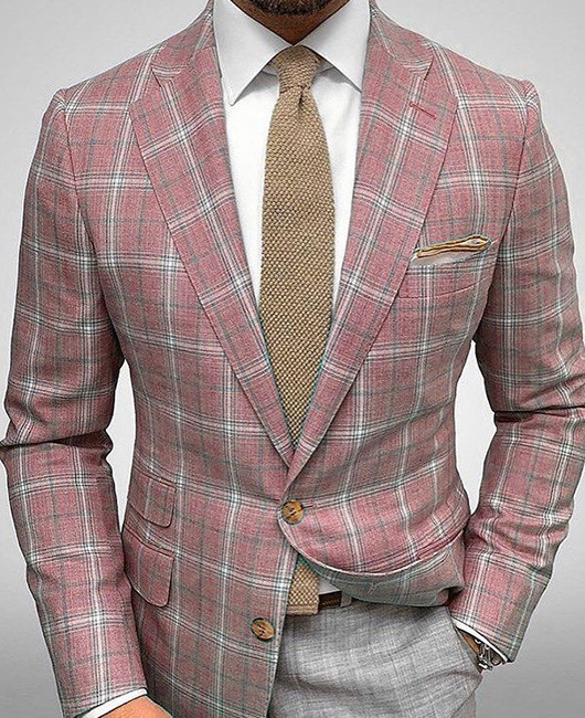 Light Business Men's Suit Printed Checks Coat - Image 8